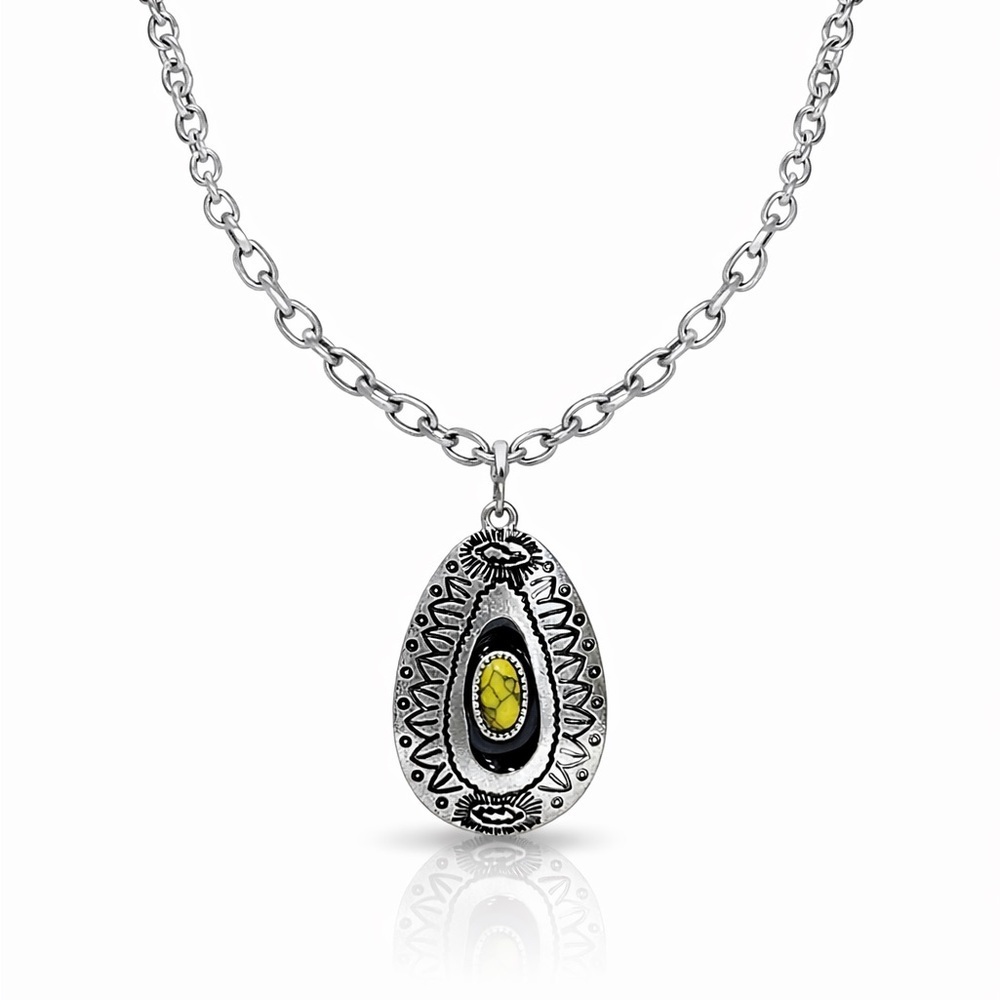 Western Silver Necklace with Yellow Accent